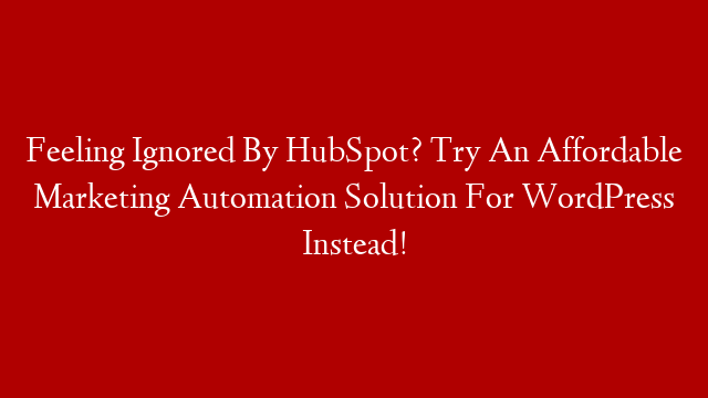 Feeling Ignored By HubSpot? Try An Affordable Marketing Automation Solution For WordPress Instead!