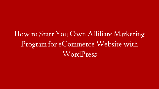 How to Start You Own Affiliate Marketing Program for eCommerce Website with WordPress