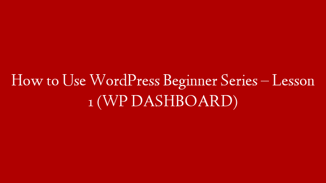 How to Use WordPress Beginner Series – Lesson 1 (WP DASHBOARD)