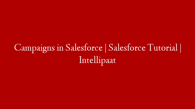 Campaigns in Salesforce | Salesforce Tutorial | Intellipaat