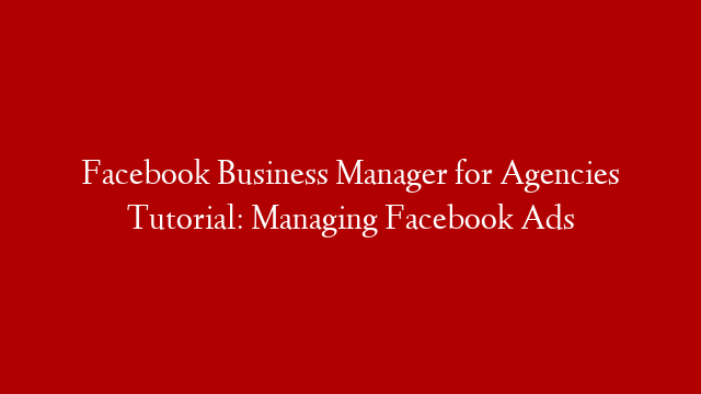 Facebook Business Manager for Agencies Tutorial: Managing Facebook Ads