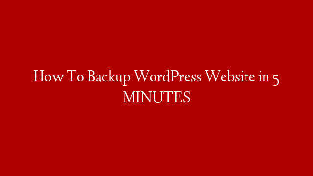 How To Backup WordPress Website in 5 MINUTES