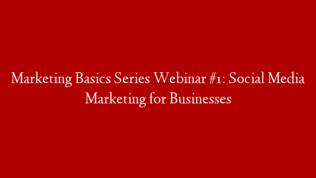 Marketing Basics Series Webinar #1: Social Media Marketing for Businesses