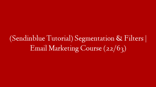 (Sendinblue Tutorial) Segmentation & Filters | Email Marketing Course (22/63)