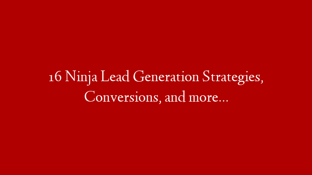 16 Ninja Lead Generation Strategies, Conversions, and more…