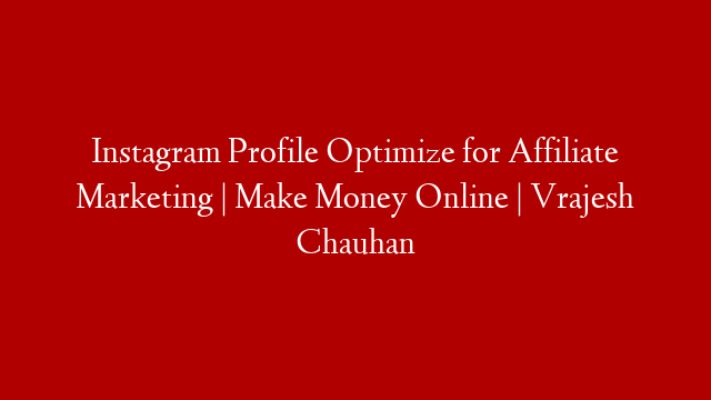 Instagram Profile Optimize for Affiliate Marketing | Make Money Online | Vrajesh Chauhan