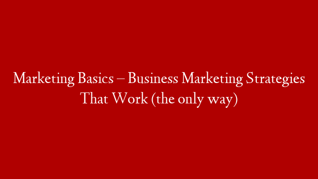 Marketing Basics – Business Marketing Strategies That Work (the only way)