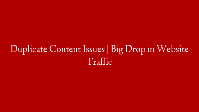 Duplicate Content Issues | Big Drop in Website Traffic