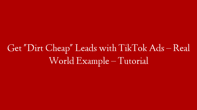 Get "Dirt Cheap" Leads with TikTok Ads – Real World Example – Tutorial