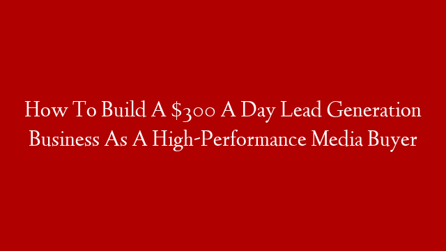 How To Build A $300 A Day Lead Generation Business As A High-Performance Media Buyer
