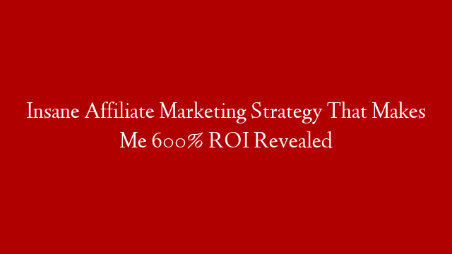 Insane Affiliate Marketing Strategy That Makes Me 600% ROI Revealed