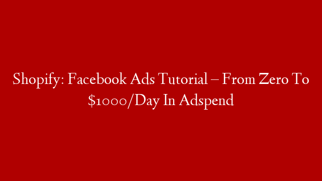 Shopify: Facebook Ads Tutorial – From Zero To $1000/Day In Adspend