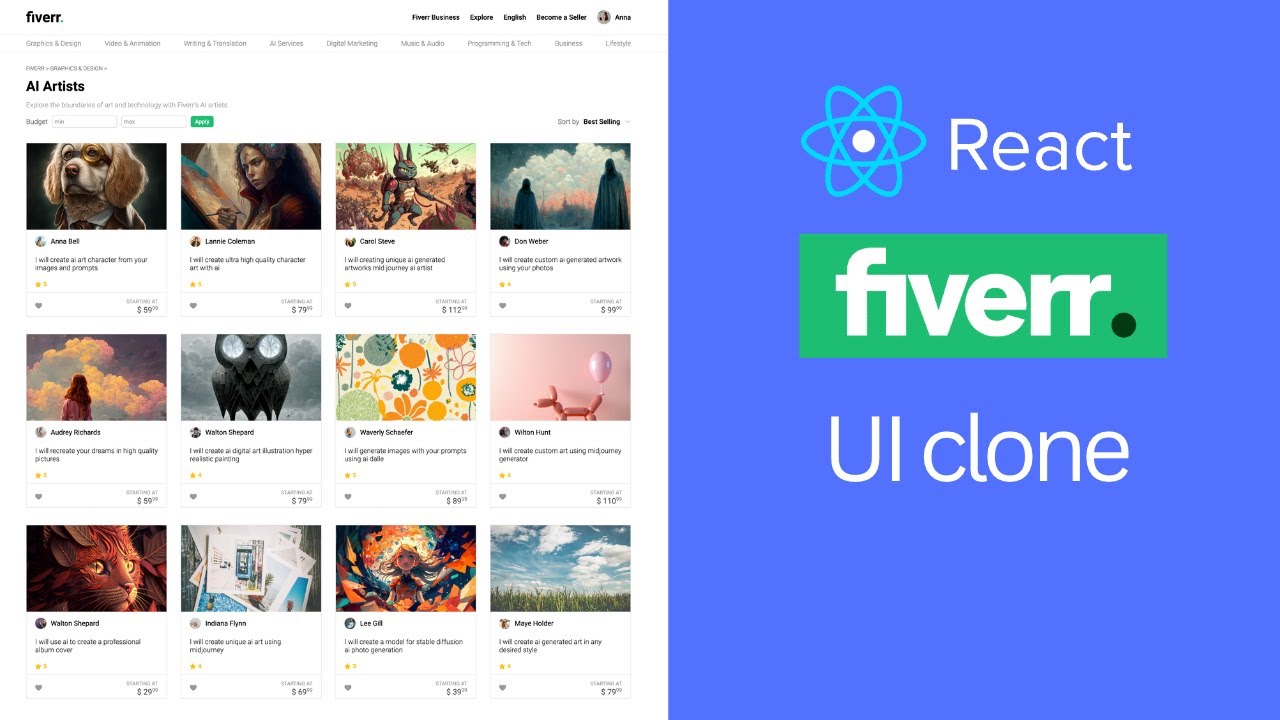 React Fiverr App Design Tutorial  | React UI Full Course for Beginners post thumbnail image